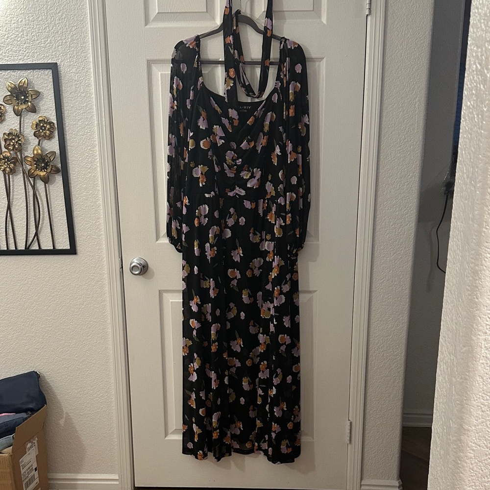 Ava & Viv Black Floral Long Sleeve Dress
